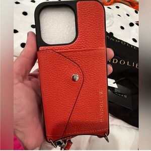 Bandolier Casey orange silver leather phone case w wallet set strap iPhone 13pro